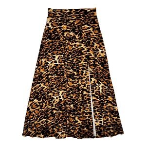 Y2K High Waist Leopard Print Maxi Skirt Size 1X Floor Length A-line Knit Cheetah